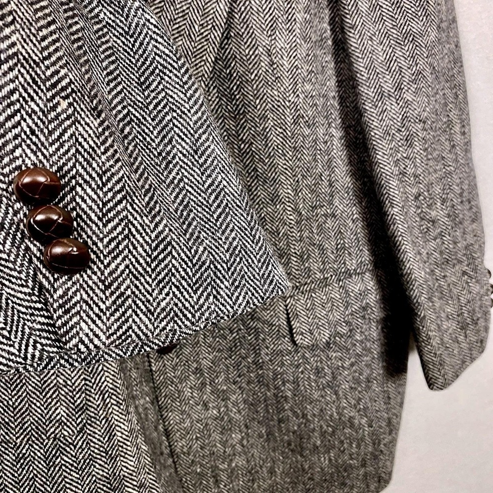 VTG Tweed Jacket 42R Gray Herringbone 100% Wool Lambswool Marled Luxury Blazer - Picture 3 of 6